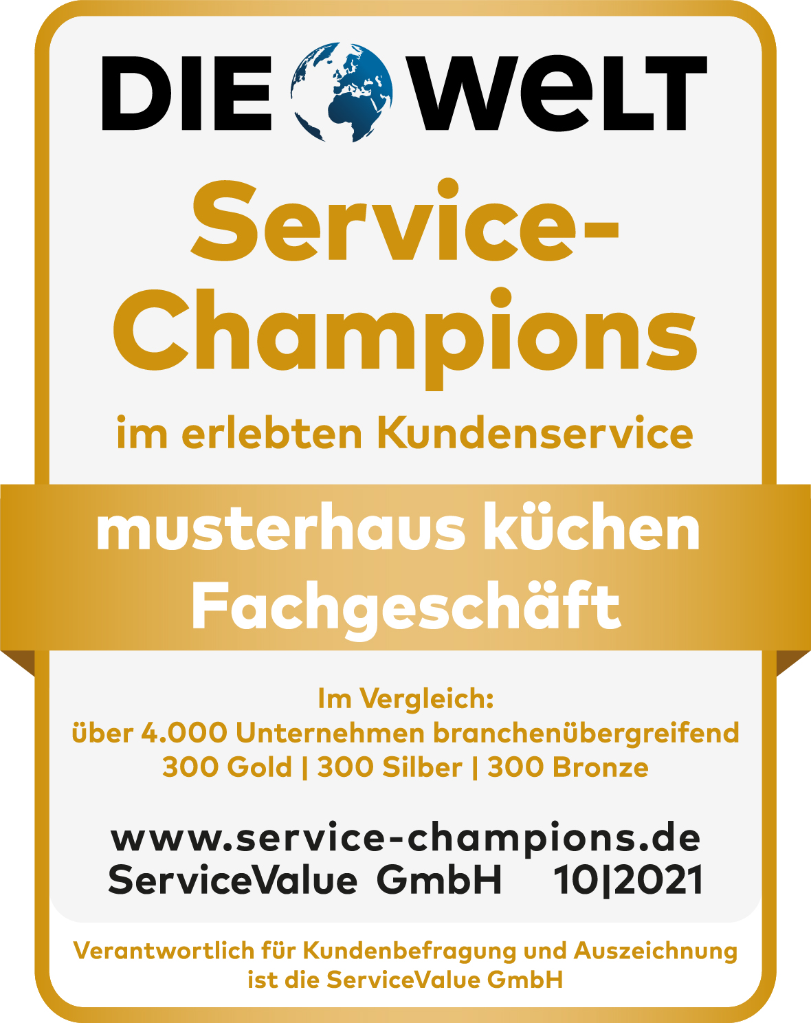 Gold-Status erneuert: musterhaus küchen Fachgeschäfte als „Service-Champions in Gold“ ausgezeichnet